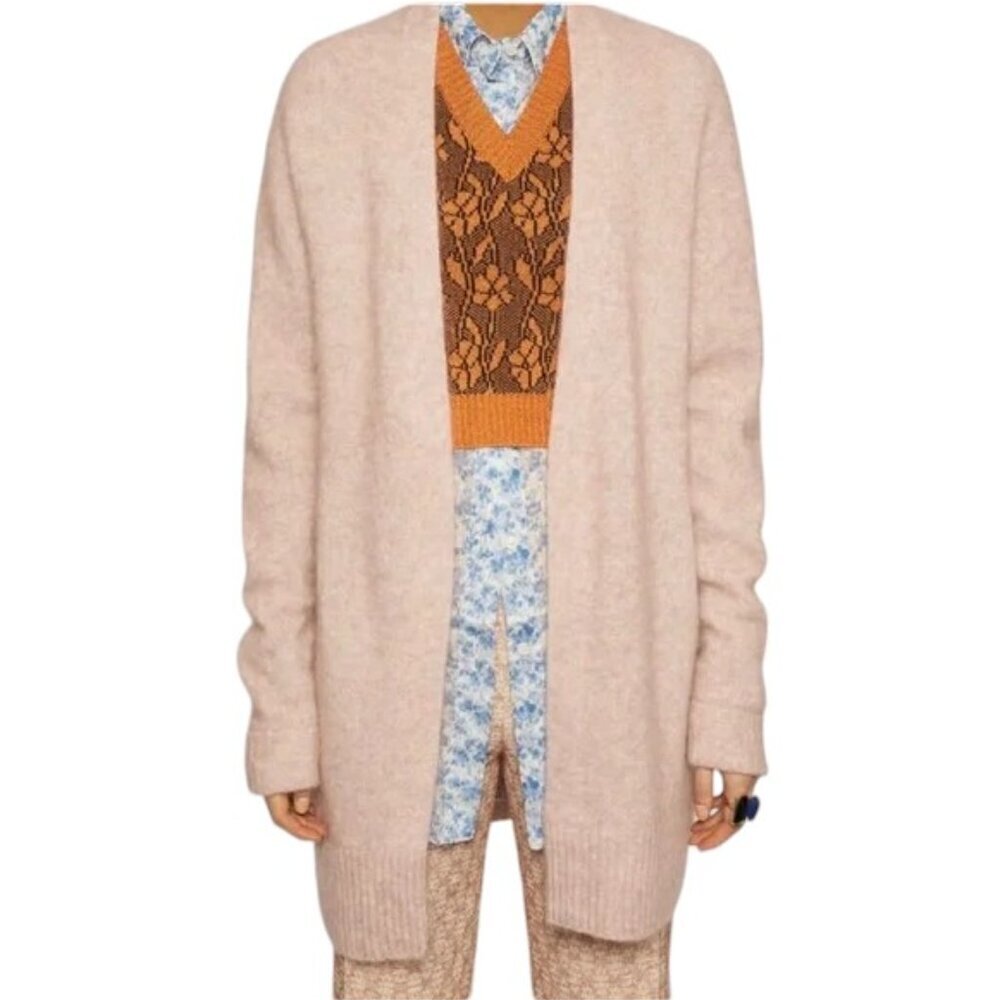 Acne Studios Raya SH Mohair Blend Longline Open Front Cardigan, Size Small
